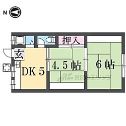 若草荘Ａ棟 2階2DKの間取り