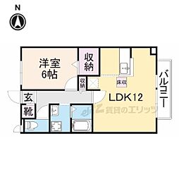 サンクコール朝和ＡＢ 2階1LDKの間取り