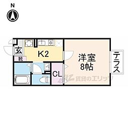 シェーヴルドール 1階1Kの間取り