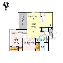 近鉄橿原線 田原本駅 徒歩14分の賃貸アパート 2階2LDKの間取り