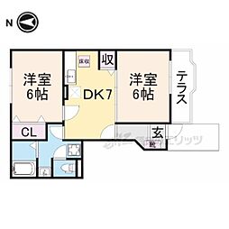 JR関西本線 法隆寺駅 徒歩8分の賃貸アパート 1階2DKの間取り