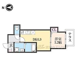 ジーメゾン西大寺赤田トリナーレ 1DKの間取図画像
