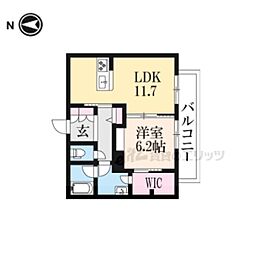 リヴィエール法華寺 1LDKの間取図画像