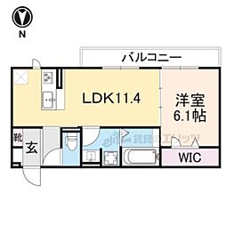 楓A棟 1LDKの間取図画像