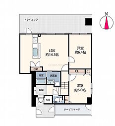 リソシエラグジェ御所南 2LDKの間取り