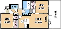 メゾン　ソレイユ 1階2LDKの間取り