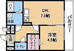 セジュールA&M 2階1DKの間取り