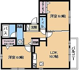 ケイ・シュウホウA棟 1階2LDKの間取り