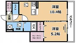 ラヴィベル栗東 1階1LDKの間取り