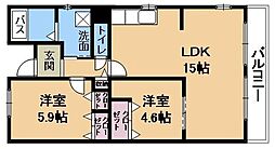 ベルヴィ栗東 2階2LDKの間取り