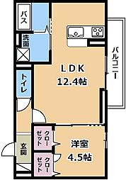 アリア西矢倉 1LDKの間取図画像