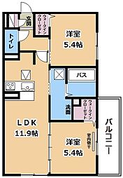 D-ROOM平井C棟 2LDKの間取図画像