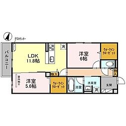 エレナ本山 2階2LDKの間取り