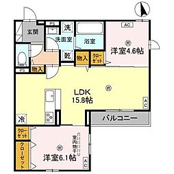 クラシスト甲子園一番町2 3階2LDKの間取り