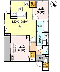 ドレ 2 1階2LDKの間取り