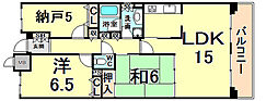 甲子園三番町ハイツ 2SLDKの間取図画像