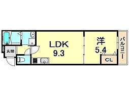 フジパレス津門中央公園2番館 1階1LDKの間取り