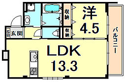 グランツ鳴尾 2階1LDKの間取り