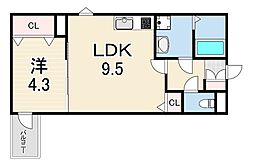 HGS甲子園 1LDKの間取図画像