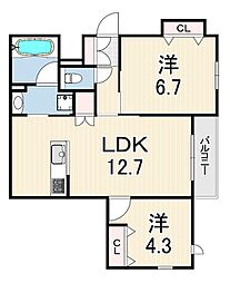 へーベルメゾンさくら夙川 2LDKの間取図画像