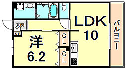 レジェンダリー甲子園浦風町 1LDKの間取図画像