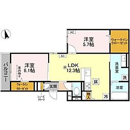 西宮市神呪町アパート 2LDKの間取図画像