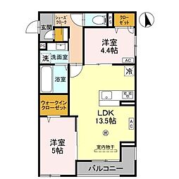 西宮市神呪町アパート 2LDKの間取図画像