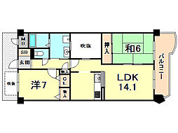 KDXレジデンス夙川ヒルズ3番館 2LDKの間取図画像