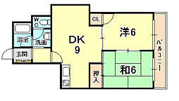 グリーンマンション 2DKの間取図画像