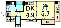 西宮ノースハイツ 1DKの間取図画像