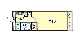 プライムハウス甲東園 1Kの間取図画像