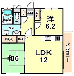 夙川大谷ハウス 2LDKの間取図画像