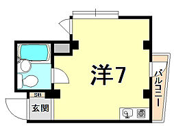シャトー甲陽 ワンルームの間取図画像