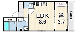 ルクス西宮北口 1LDKの間取図画像