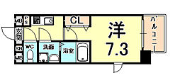 URBANGREEN甲子園 1Kの間取図画像