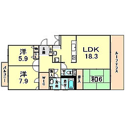 サミット夙川3 3LDKの間取図画像