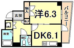 ラ・セーヌ西宮 1DKの間取図画像
