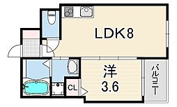 西宮市熊野町アパート 1LDKの間取図画像