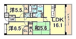 甲子園六石町ハイツ 2SLDKの間取図画像