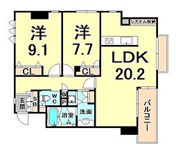 CrossSeason甲子園 2LDKの間取図画像