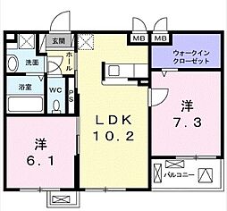 カムール 2LDKの間取図画像