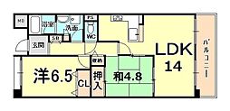 甲子園六石町ハイツ 2LDKの間取図画像