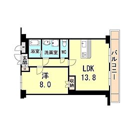 夙川ニューコーポ 1LDKの間取図画像