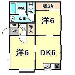 ヴィラセリゼー 2DKの間取図画像