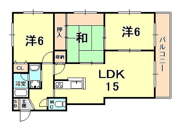 パラディオンII ｜兵庫県西宮市松山町(賃貸マンション3LDK・3階・68.48㎡)の写真 その2