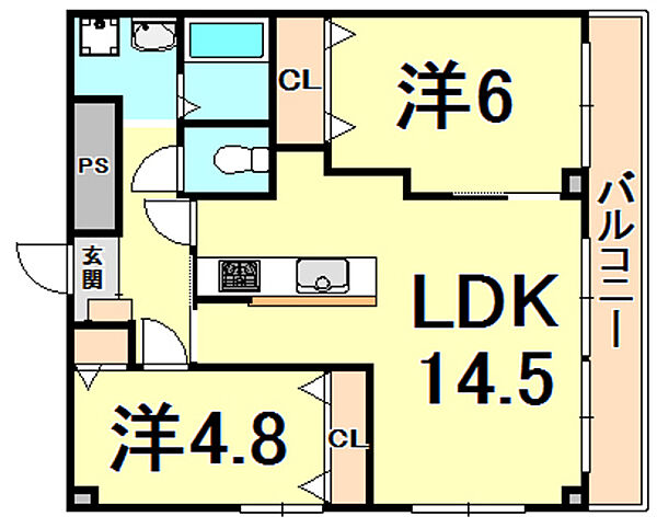 サーフ北口 ｜兵庫県西宮市大畑町(賃貸マンション2LDK・1階・57.75㎡)の写真 その2