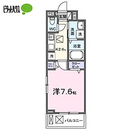 グランシュテル 1階1Kの間取り