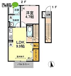 サニービレッジ　I 2階1LDKの間取り