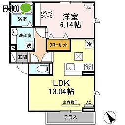 パピヨンB 1階1LDKの間取り