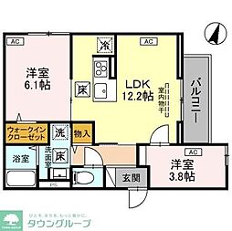 JR京浜東北・根岸線 与野駅 徒歩12分の賃貸アパート 1階2LDKの間取り